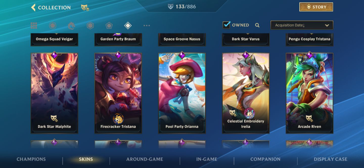 Conta lv164, grão mestre c 133 SKINS.