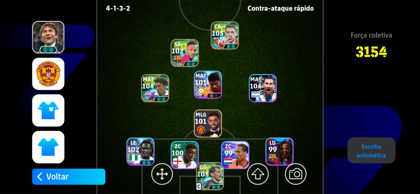 EFootball PES MOBILE | FORÇA COLETIVA 3154 | MESSI 104 + SUÁREZ 105
