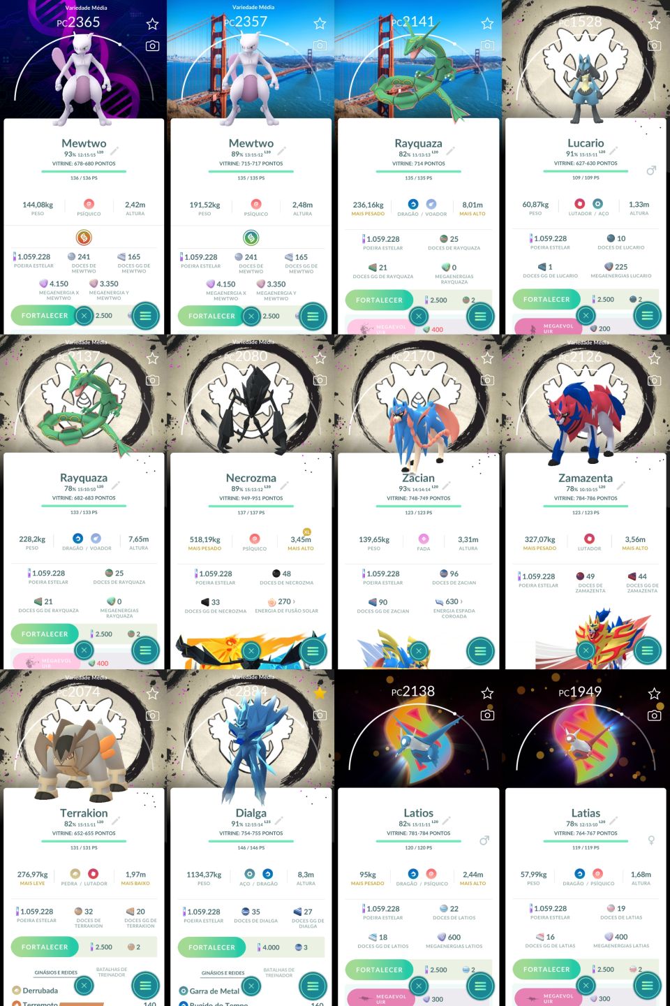 CONTA COLECIONADOR COM SHUNDO +12 LENDÁRIOS SHINY 3 100% E MT FUNDO - POKEMON GO
