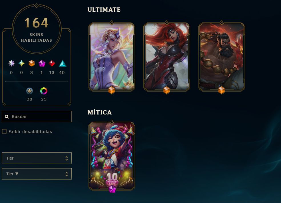 LOL BR | DIAMANTE IV | 164 SKINS | 3 ULTIMATES | HONRA 5 | TODOS CHAMPIONS