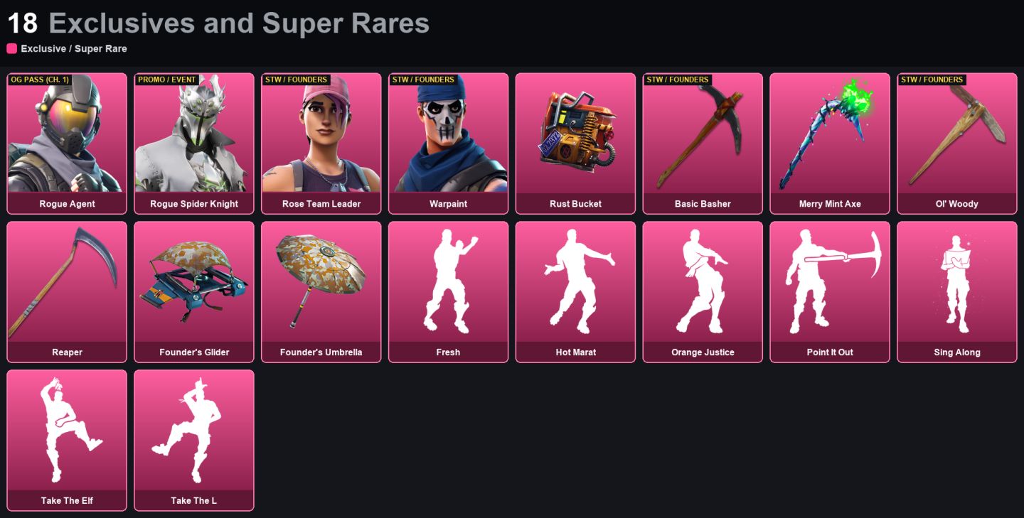 Conta 221 Skins - Rogue Spider Knight - Merry Mint Axe - Take The L - STW DELUXE