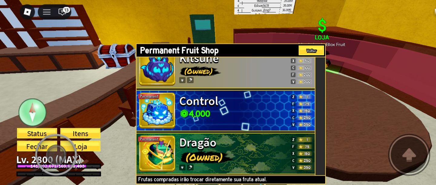 Conta de blox Fruit com 4 perm e upada em vários jogo