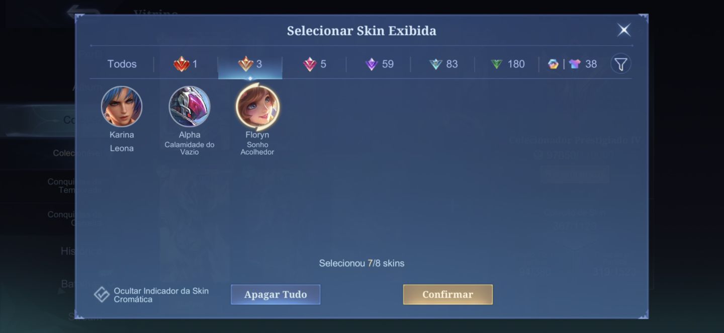 CONTA MOBILE LEGENDS/ SKINS RARAS