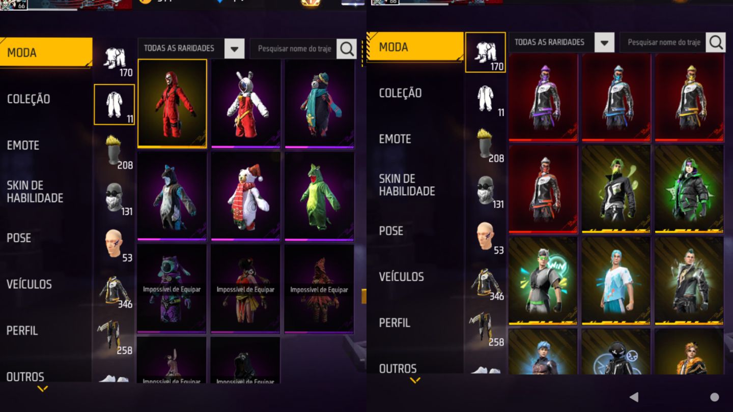 CONTA FREE FIRE | 7 ANOS | LVL 66 | FEMININA E MASCULINA | COLECIONADOR