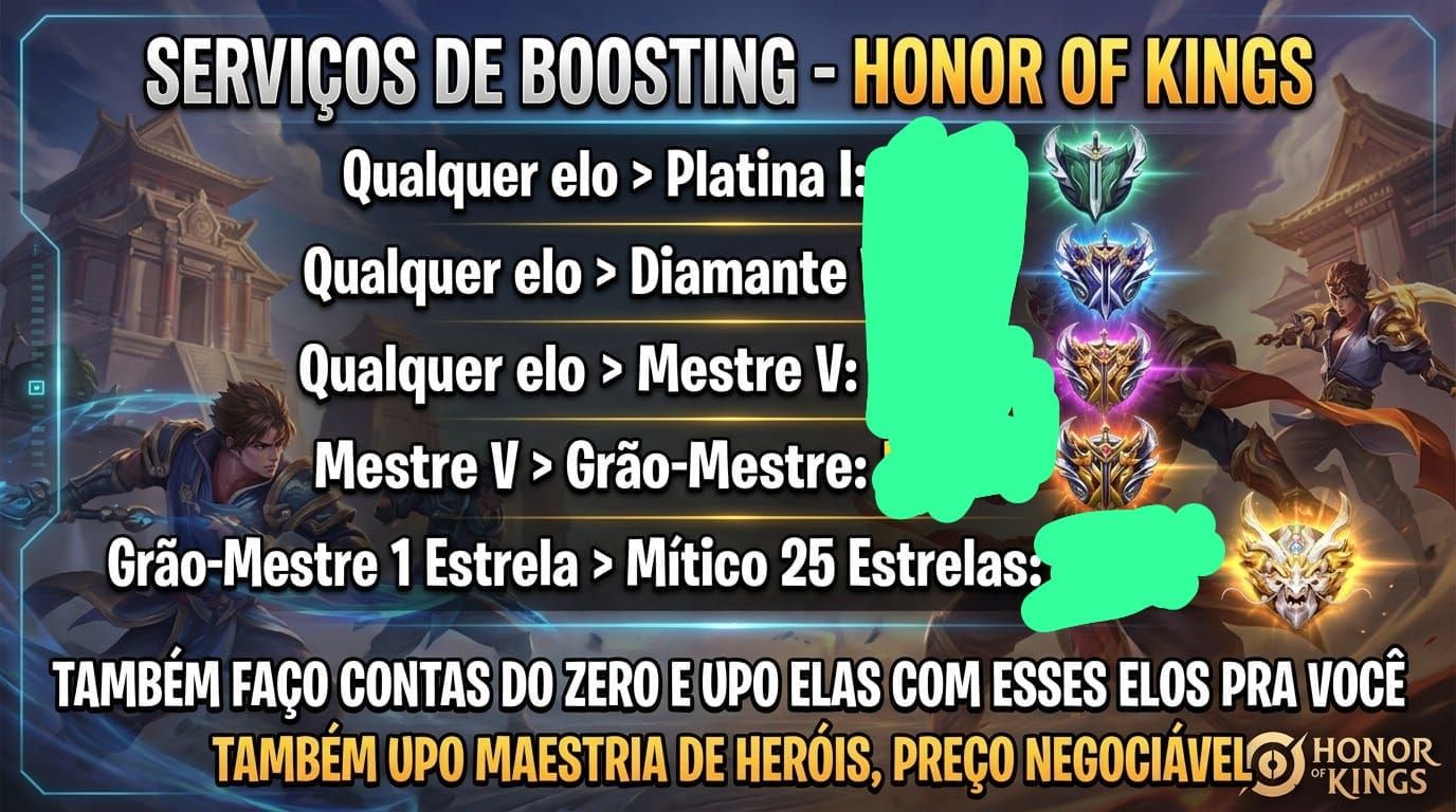 Faço elojob no hornor of kings, com preços impensáveis na descrição