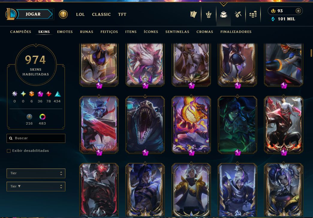Conta League of Legends com 974 skins, e mais algumas skins no Valorant
