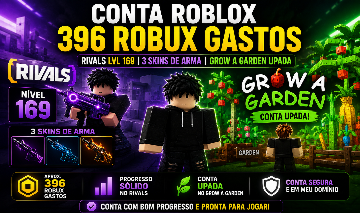 ROBLOX CONTA RIVALS LVL 169 | 3 SKINS DE ARMA + GROW A GARDEN UPADA | 396 ROBUX