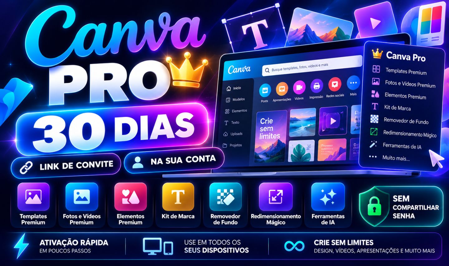 Canva Pro 30 Dias | Link de Convite | Ativação na Sua Conta | Recursos Premium
