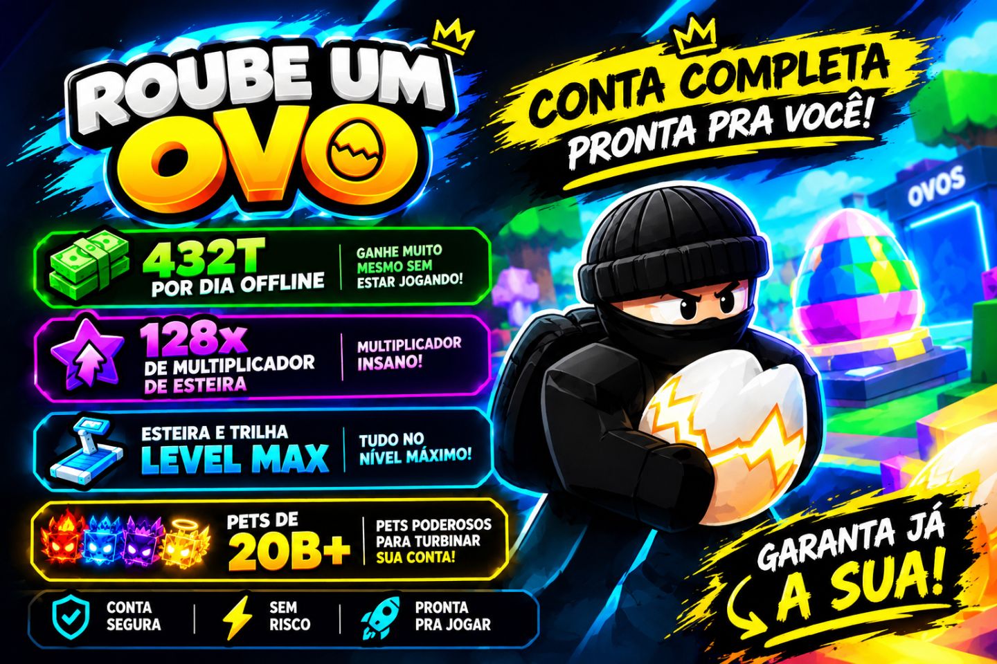 CONTA DE ROUBE UM OVO, 432T OFFLINE, PET 20B MAIS, TRILHA E ESTEIRA MAX COM 128X