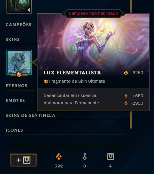 CONTA LEVEL 20 | 2 SKINS + ULTIMATE LUX FRAGMENTO | ICONES RAROS 2012