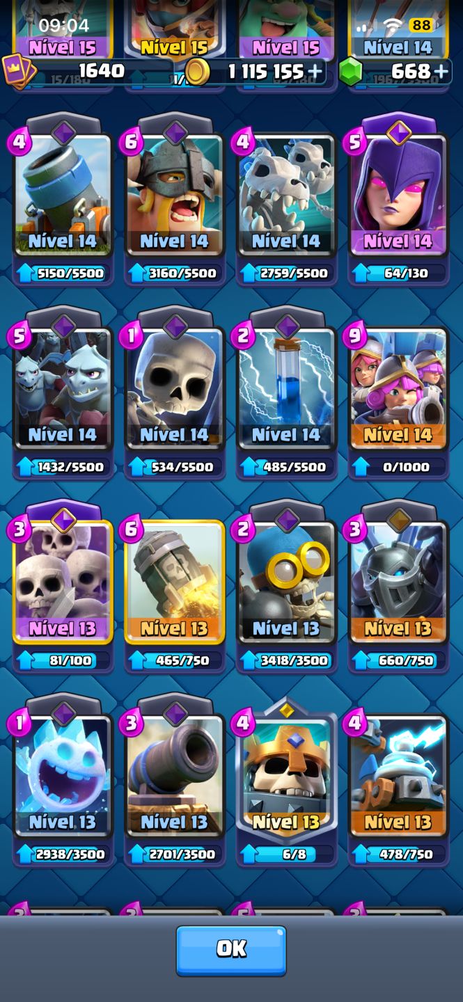 Conta de clash várias cartas full 16 e 11.8k troféus