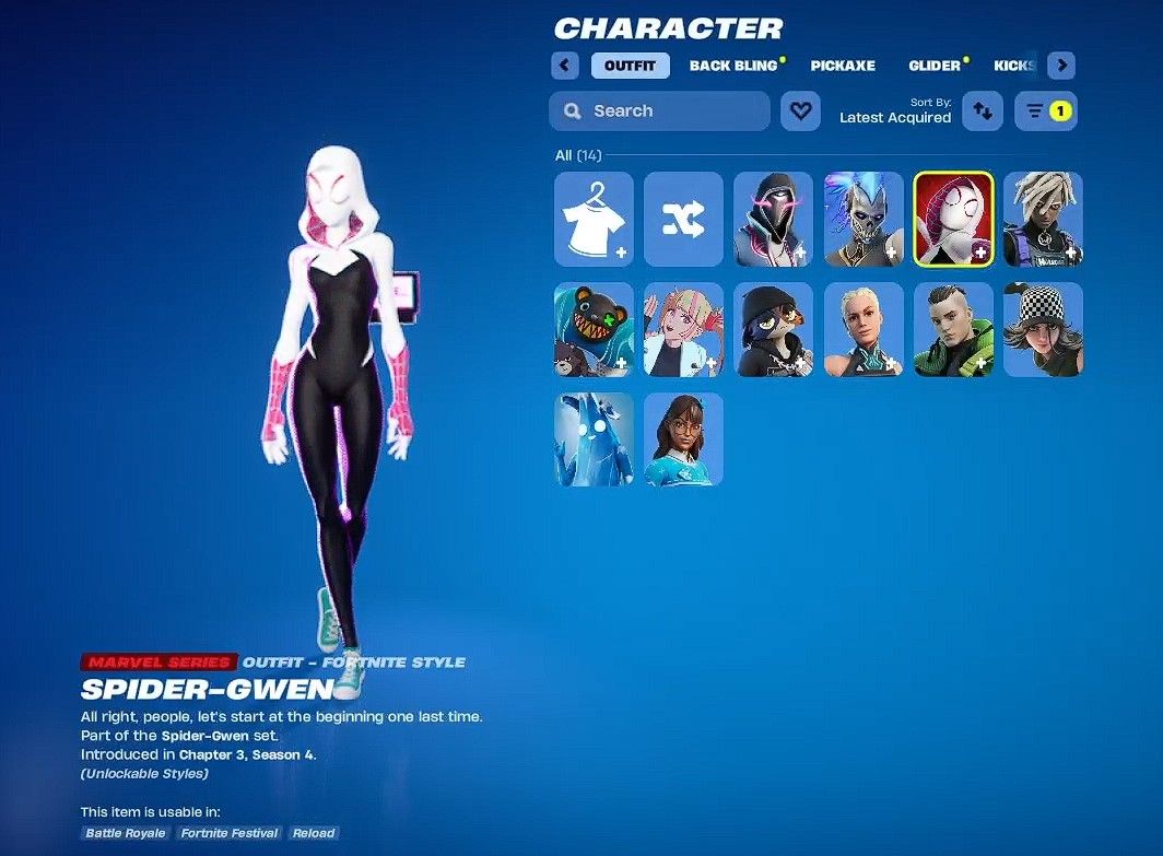 Conta de Fortnite com passe da Spider-Gwen completo
