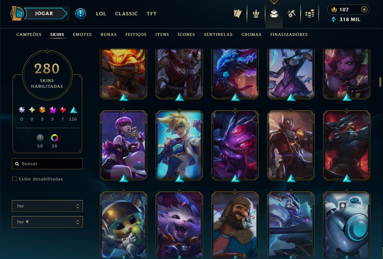 [ENTREGA AUTOMÁTICA] CONTA LOL E WILD RIFT 280 SKINS GOLD 4 97% WR 29W 1L