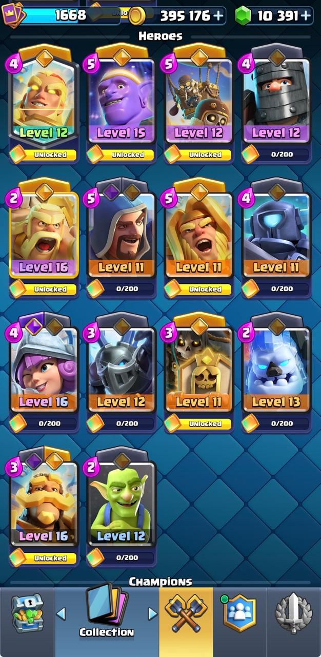 Conta Clash Royale Nível 16 - 10000+ Gemas - 15 Evos e 8 Heróis - 122 cartas