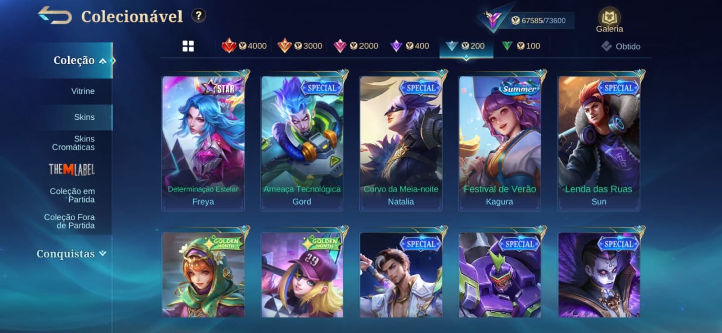 CONTA MOBILE LEGENDS IMORTAL +105 ESTRELAS E +200 SKINS