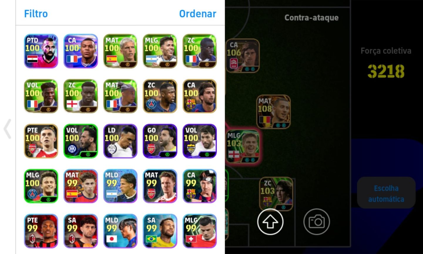 Conta Efootbal com Vieira, Neymar copa do mundo, Hazard e Dembélé Big Time !