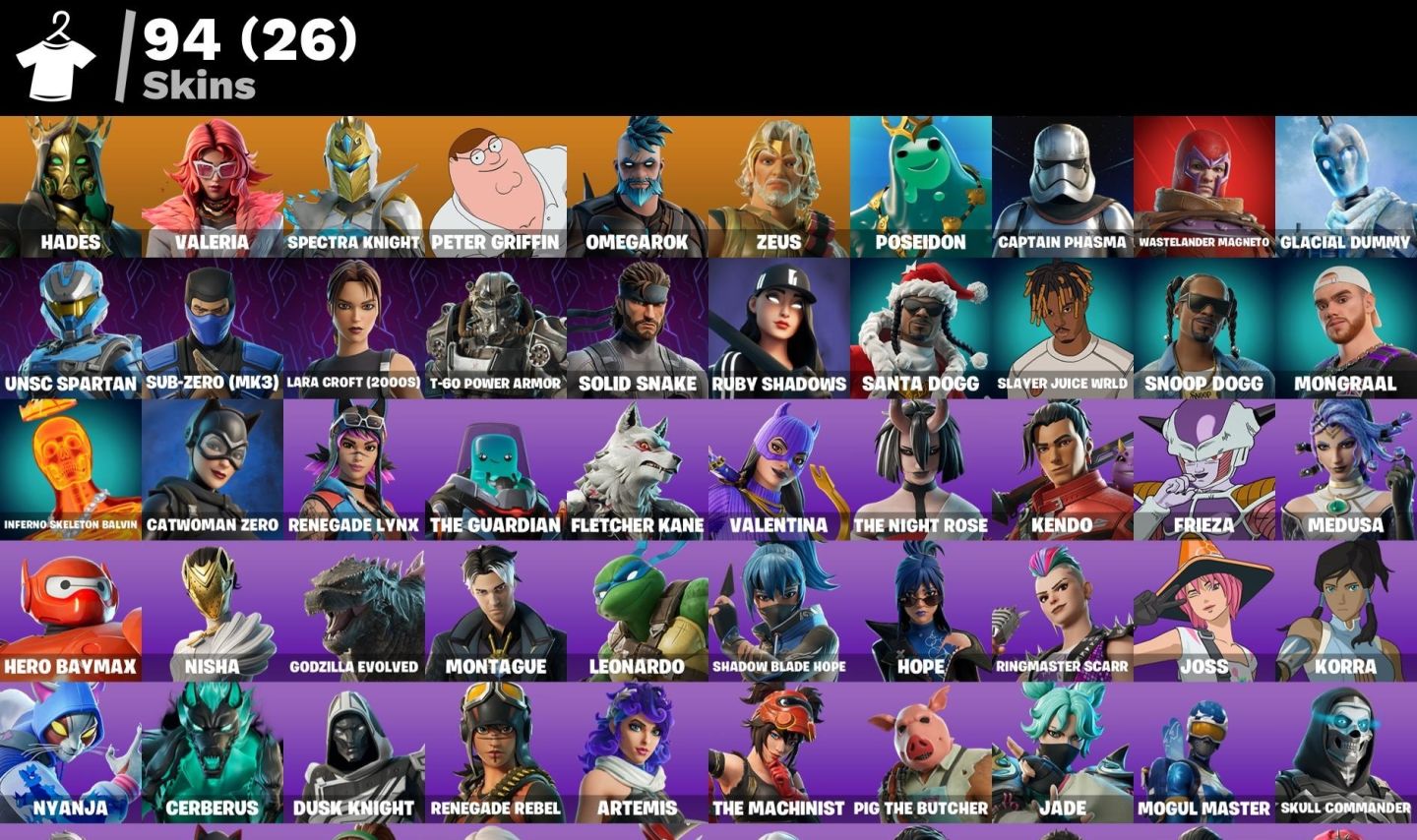 Conta Fortnite 94 SKINS/MULHER GATO/LARA CROFT200S/FREEZA/OUTLAW MIDAS/AERIAL