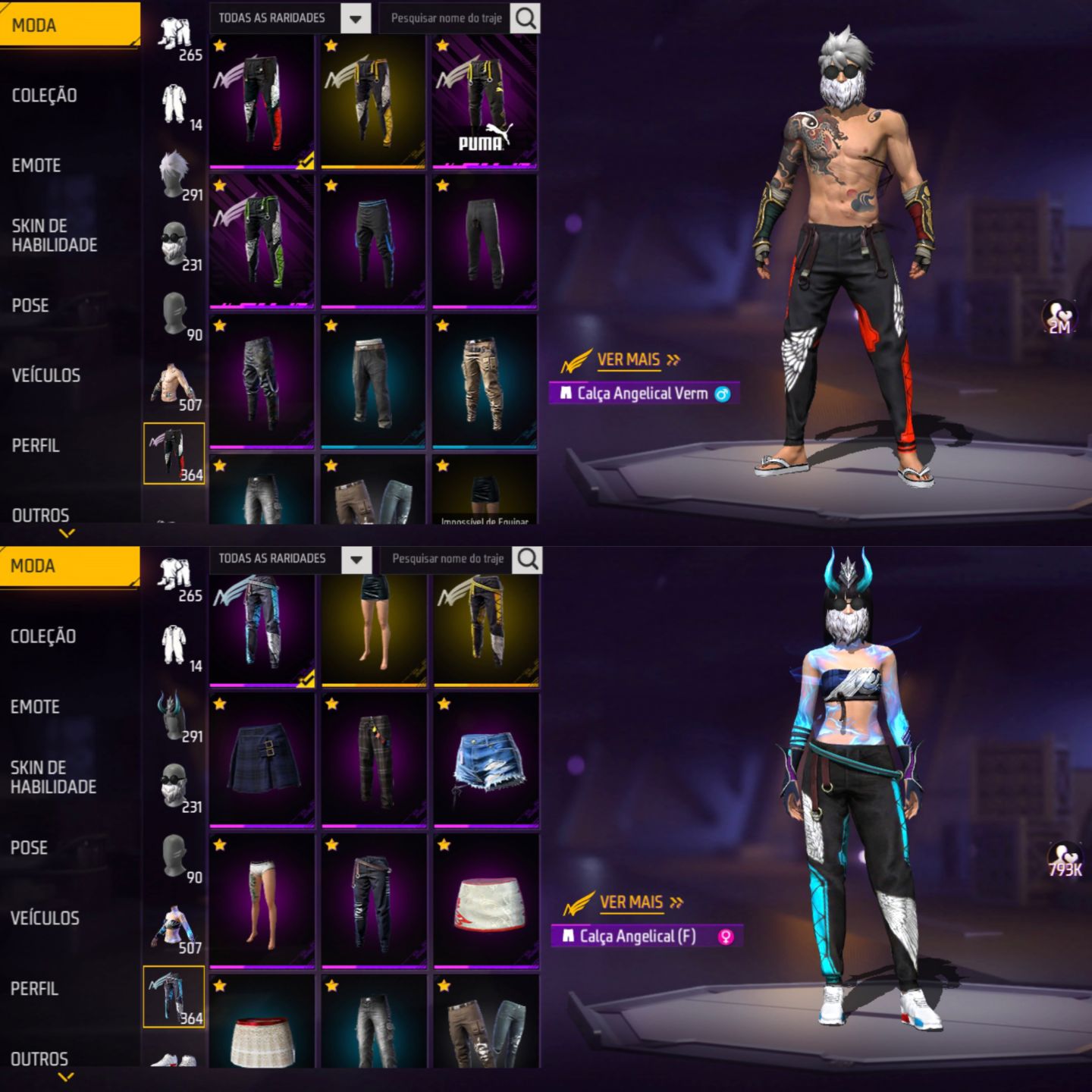 CONTA FREE FIRE PRIME 8, FEMININA E MASCULINA