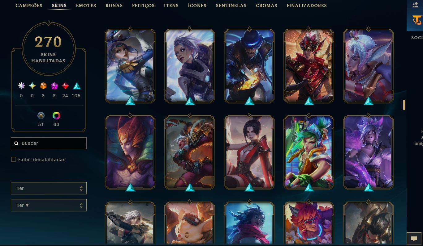 CONTA LOL - 270 SKINS - UNRANKED - 70 CROMAS - LV 610 - DONO ÚNICO - SKINS BOAS
