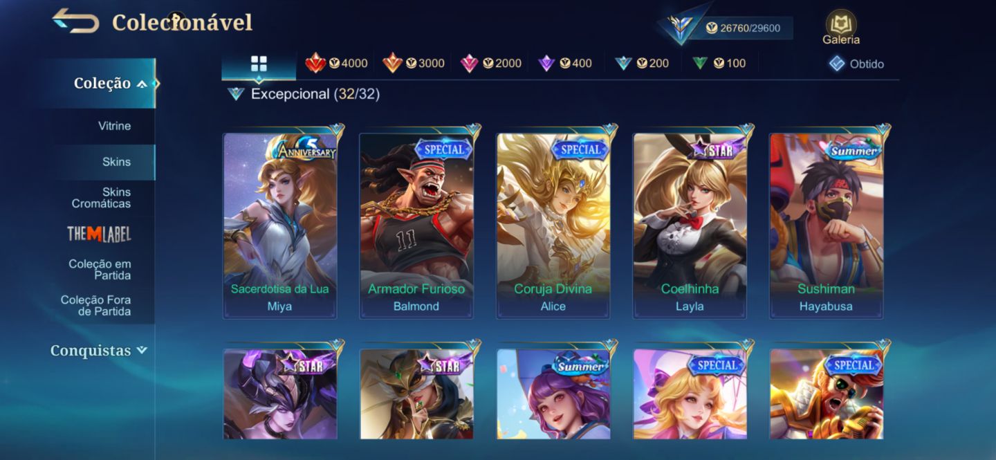 Conta bem evoluída de Mobile Legends Bang Bang (MLBB)
