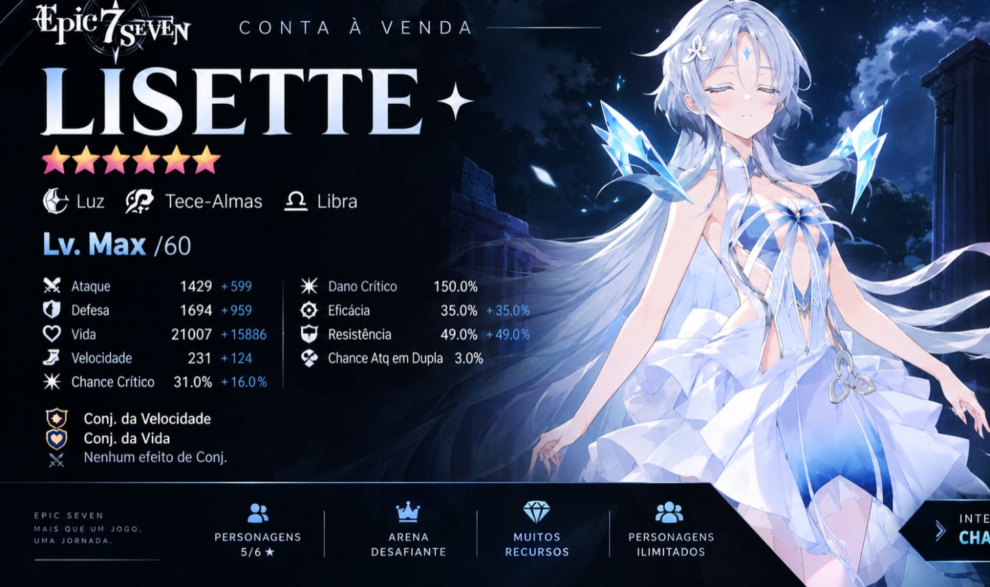 EPIC SEVEN - CONTA COM LISETTE E MUITOS OUTROS ML