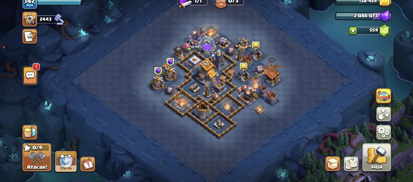 CONTA CLASH OF CLANS CV15 LV147 559 GEMAS 6 CONSTRUTOR 4 PETS MUITAS SKINS