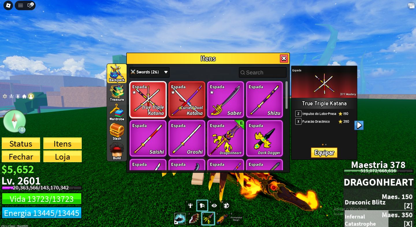 Conta de Blox Fruits Full Com os Melhores equipamentos, Raça Draco e muito mais