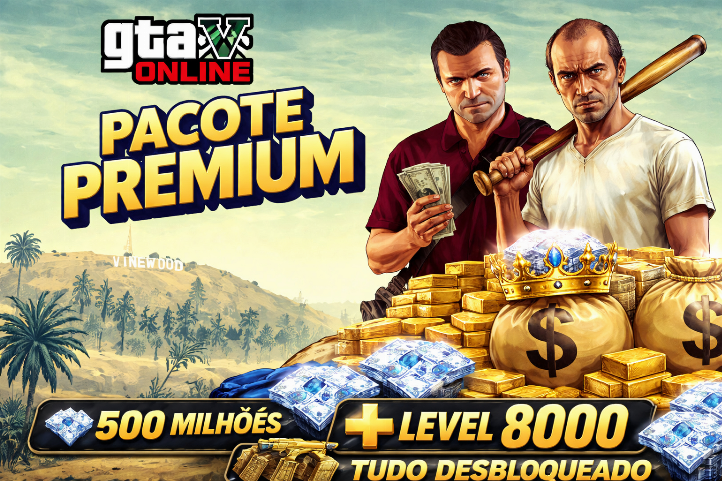 PACOTE UP GTA 5 - MONEY + LEVEL XP + TRAJES MODS E CARRO MOD + DIVERSOS UNLOCKS
