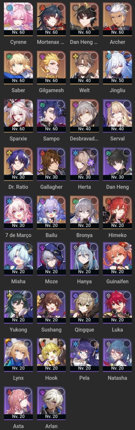 Conta Genshin Impact AR59, 19 T5 + Honkai: Star Rail INICIANTE