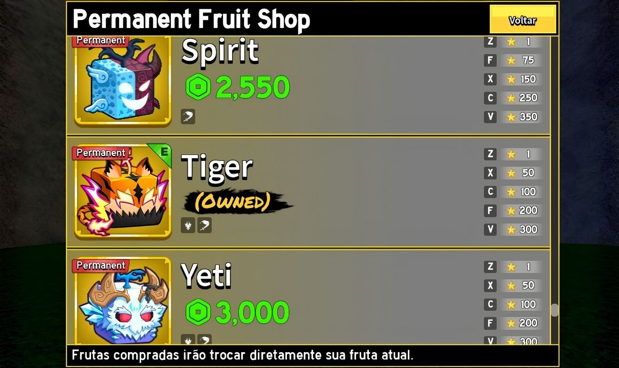 [PROMOÇÃO] CONTA BLOX FRUITS | TIGER FRUTA PERMANENTE + 2 GAMEPASSES