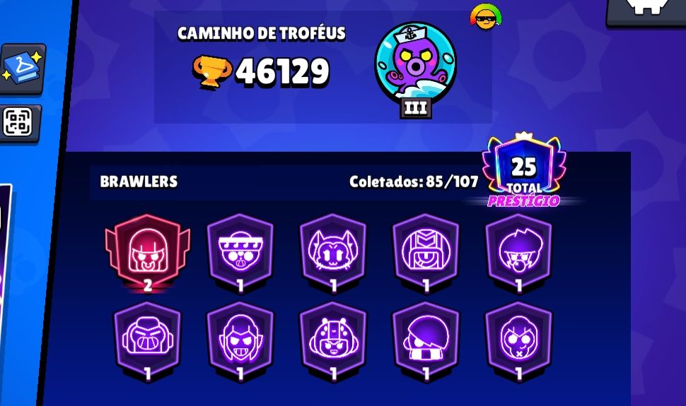 CONTA BRAWL STARS 46K TROFÉUS - 85 BRAWLERS + PRESTÍGIO 25