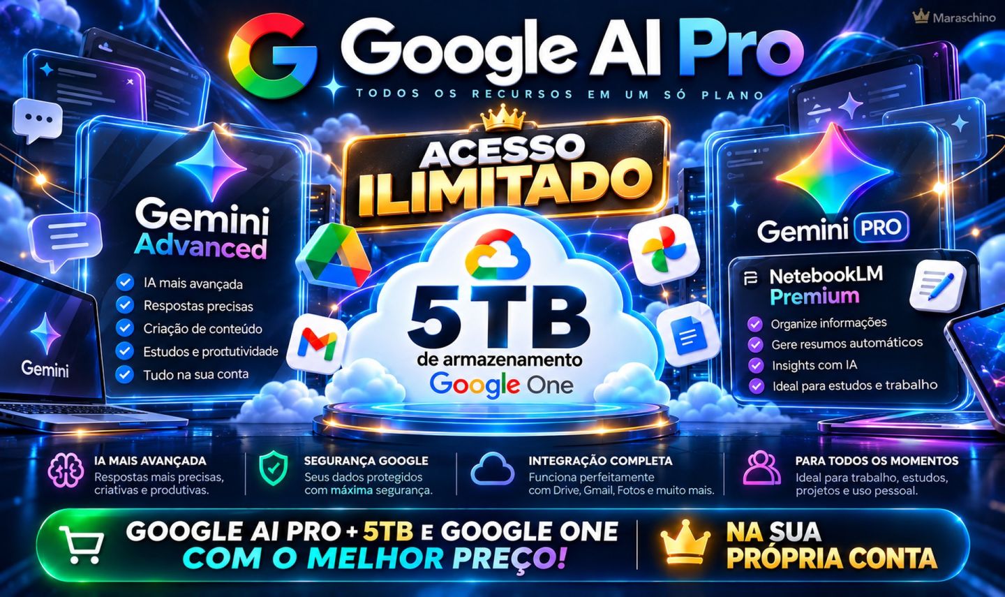Google Gemini Pro + 5Tb Google One Link Oficial | Ativa no Seu Próprio Gmail