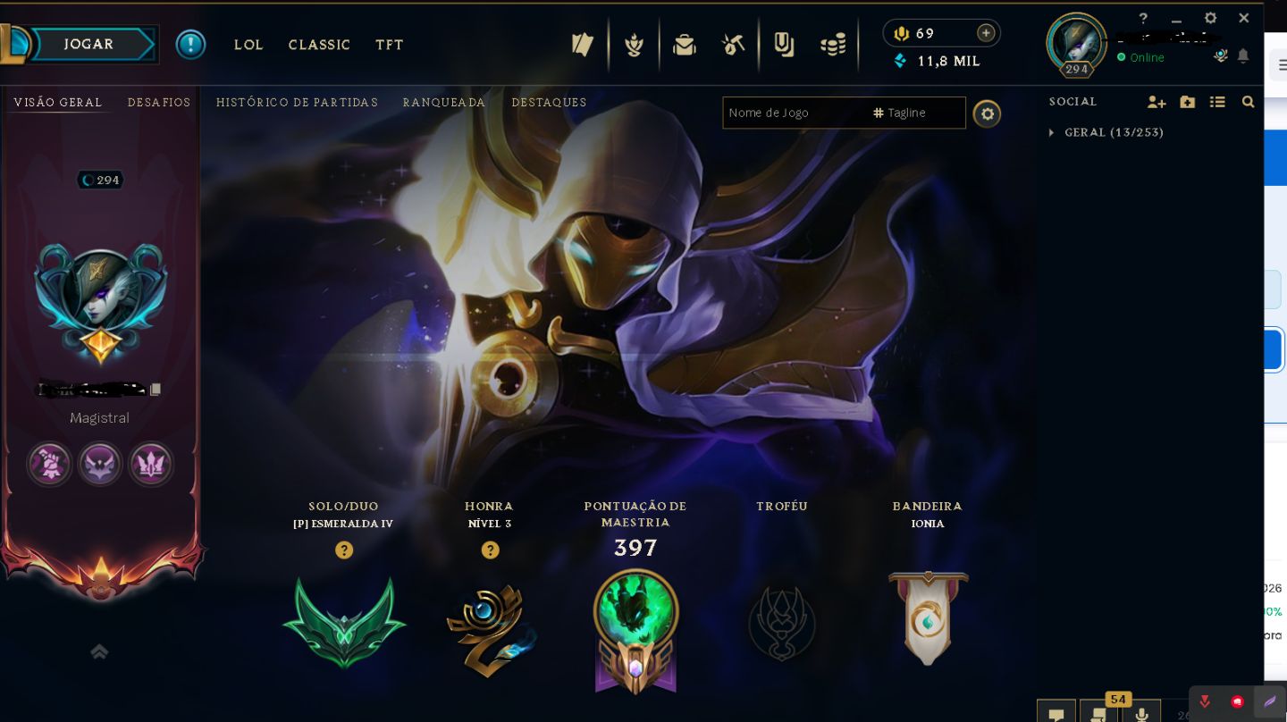 Conta LoL BR | Ex-Mestre | Esmeralda IV | +28 PDL | 158 Skins | 101 Champs