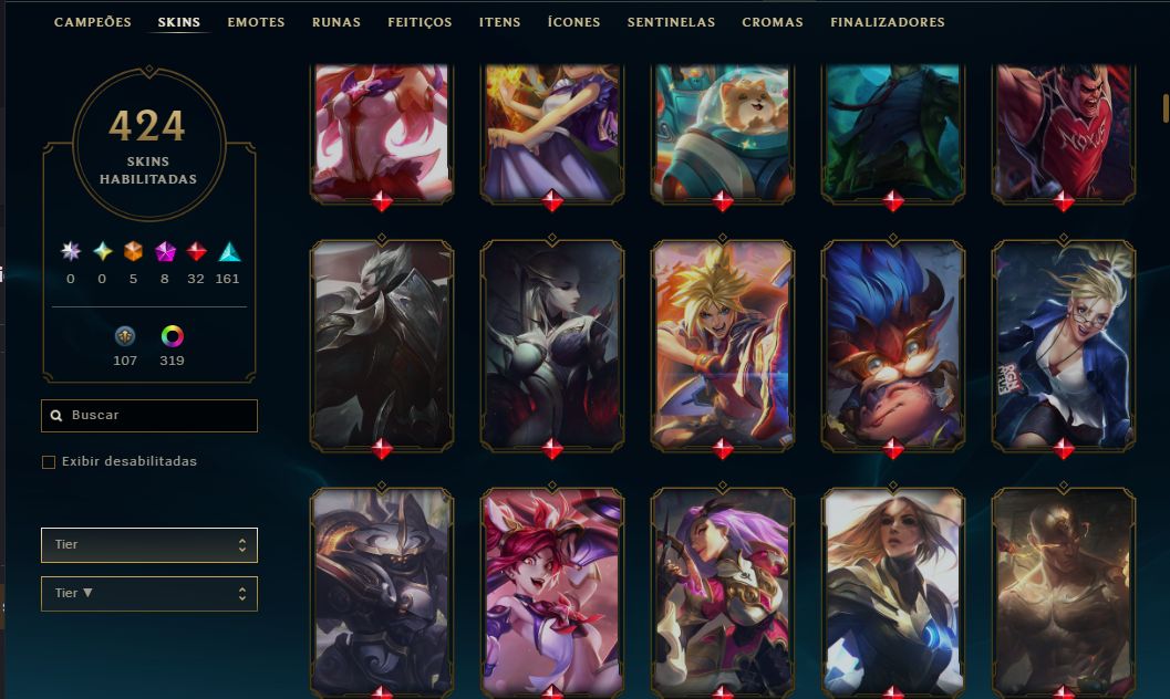 Conta lol main sup peel 400+ skins + TFT (vava com 1 skin de loja e passes)