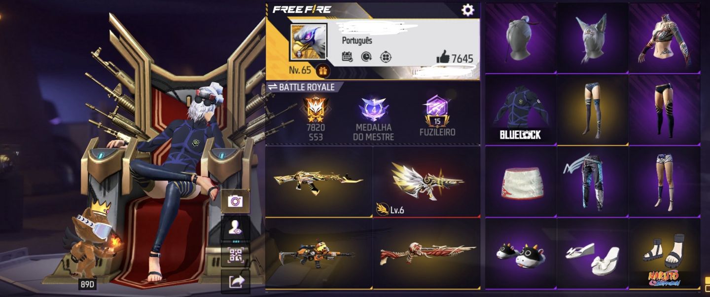 Conta de free fire com itens muito raros, preço negociável!!!!