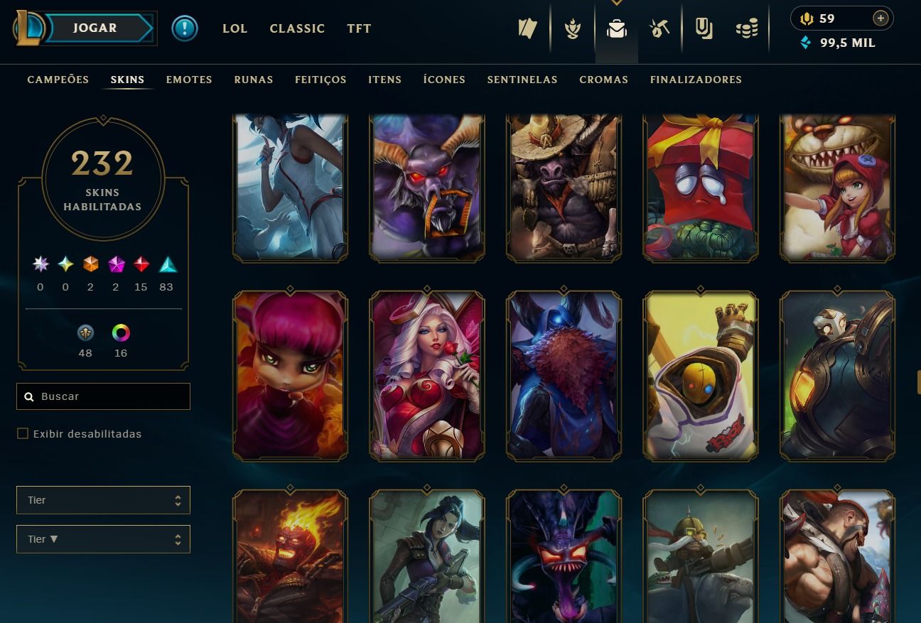 Conta de 2017 - 232 Skins - Lvl 374 - Todos Campeões - 99K de Ea - 24 Cromas