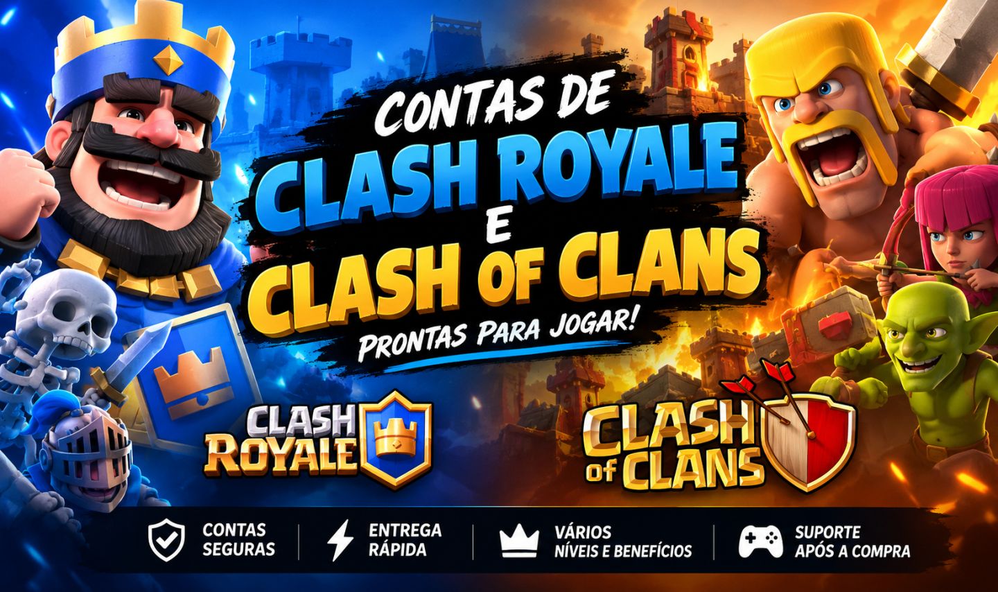 CONTA 2 EM 1! CLASH ROYALE FULL EVOSMÁXIMO+CLASH OF CLANSCV11 MAX5500+GEMAS