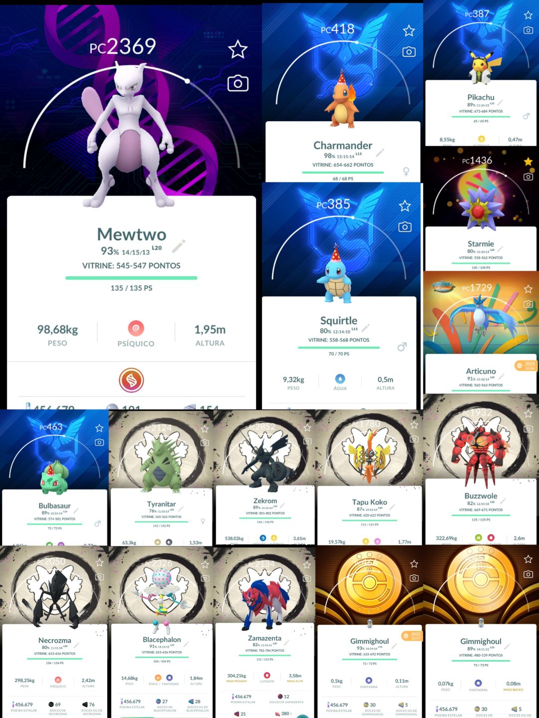 RARIDADE COM ZEKROM SHUNDO MEWTWO SHINY FUNDO E + 5 LENDARIOS SHINY - POKEMON GO