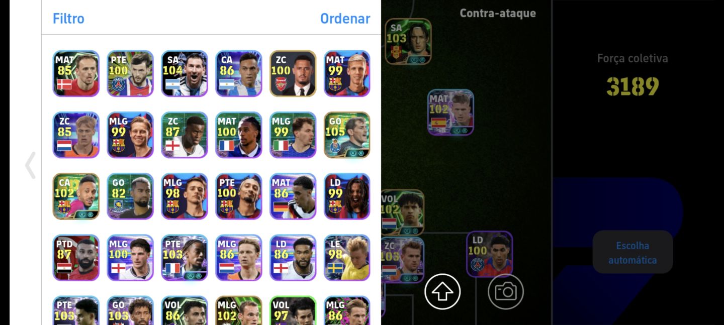 Conta efootball Mobile Éden Hazard 109 + Ronaldinho 104 + Totti 105