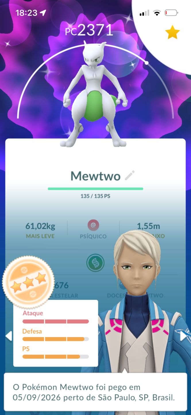 Conta Pokemon Go com 2 Mewtwo shiny (um 93%)+ 5 mewtwo com fundo especial