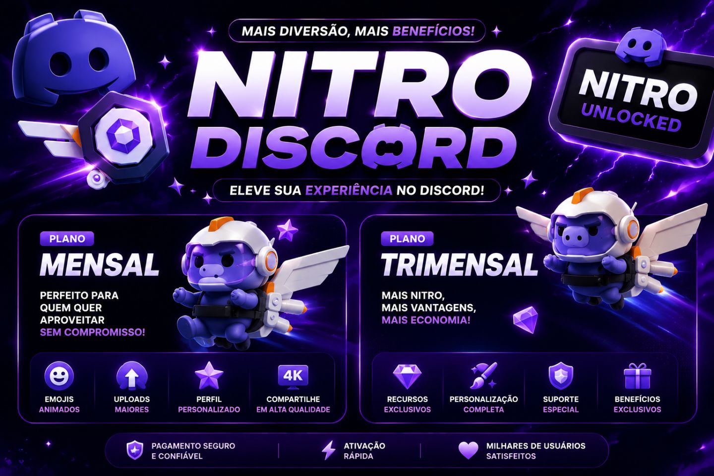 Nitro Gaming Discord | Link 1 mês e link trimensal! | Melhor preço!
