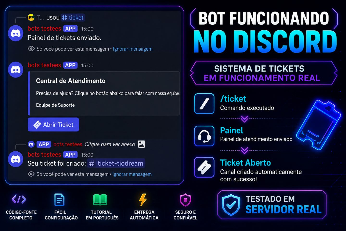 Source Bot Discord | 7 em 1 + Ticket + Moderação | Entrega Automática