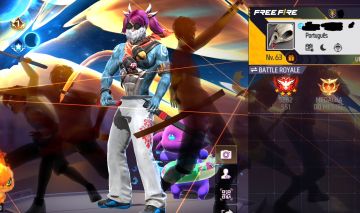 Conta de Free Fire gemada com diversas roupas e skins de armas