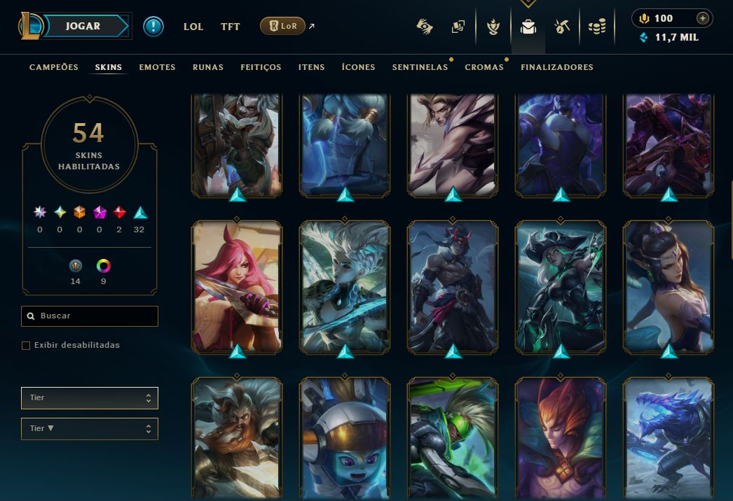 CONTA COM VARIAS SKIN NO WR E NO LOL