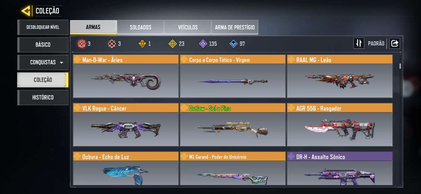 CONTA COD MOBILE DE COLECIONADOR 3 MÍTICAS MAX + 23 LENDÁRIAS
