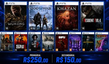 Conta PS5 com 15 jogos, Wukong, God of War Ragnarok, Resident Evil 4 RMK e mais.