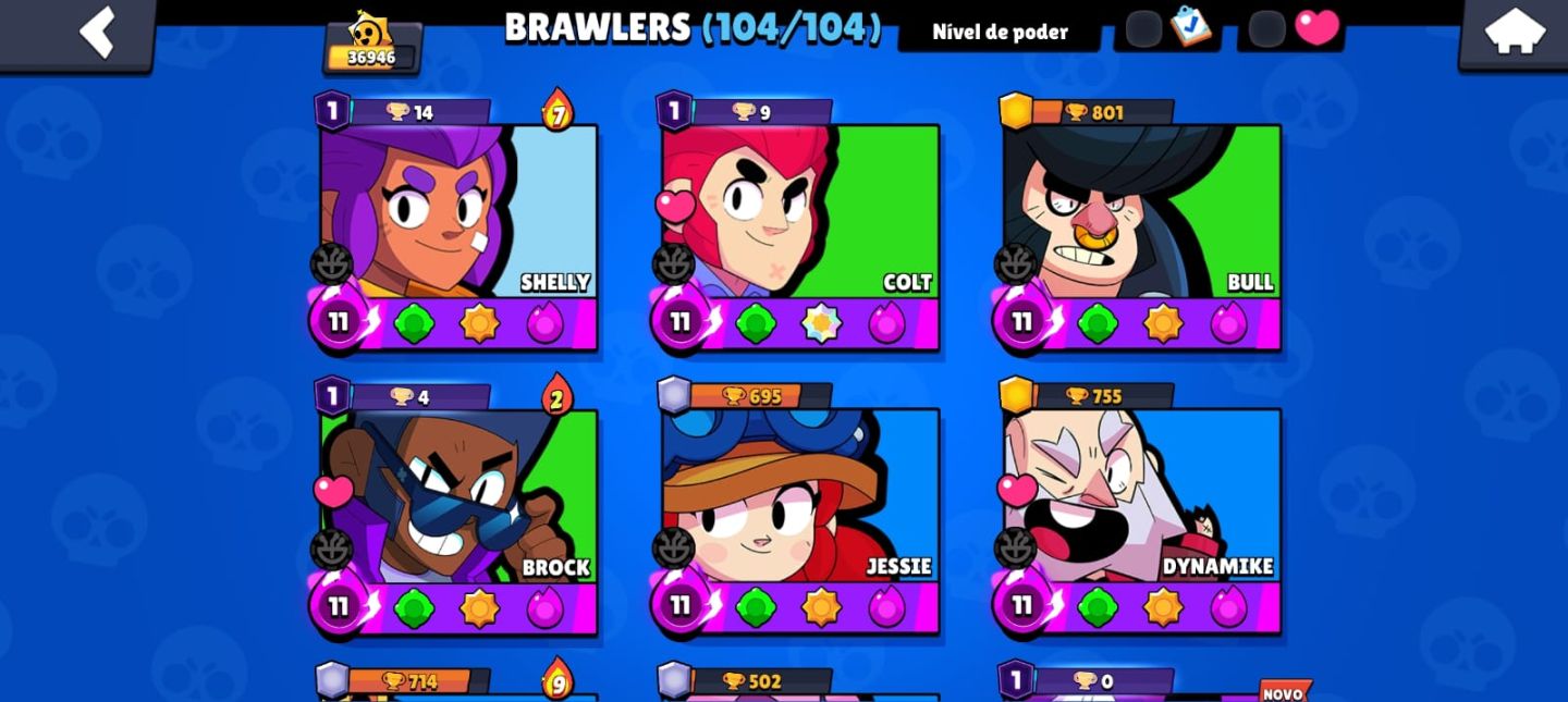 Conta brawl stars com muitas skins e todos os brawlers