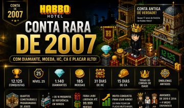 CONTA HABBO HOTEL RARA 2007 COM DIAMANTE, MOEDA, HC, CA E PLACAR ALTO!