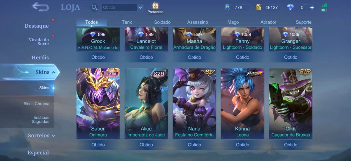 Conta MBL pronta pra jogar com skin gojo do Xavier