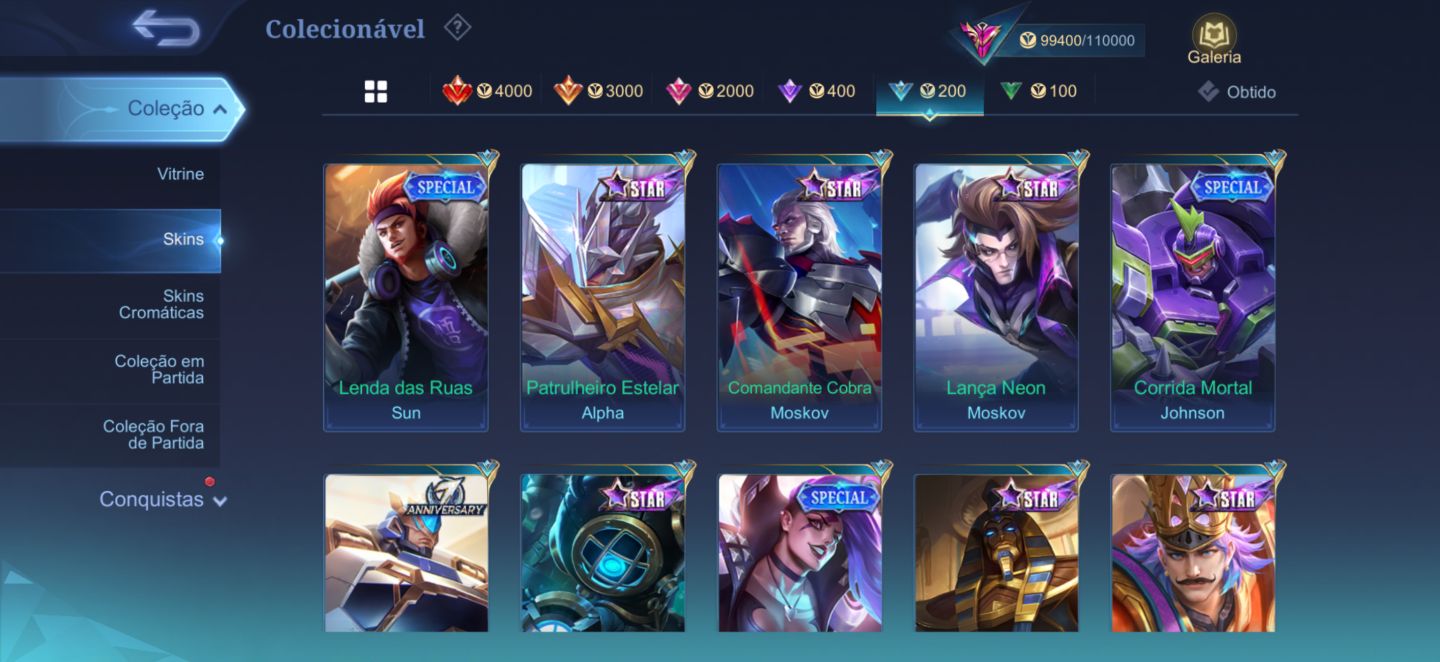 Conta Móbile Legends full heróis / emblemas e com várias skins